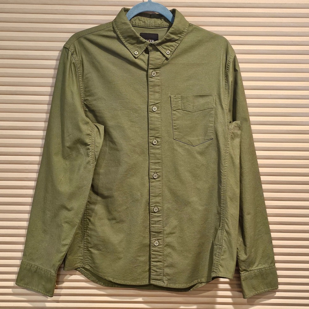 DUER Pimlico Performance Shirt Mens Small Olive Green Button Down Stretch Cotton